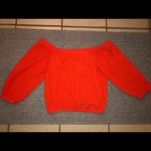 Crinkled Off-the-Shoulder Top - Tomato